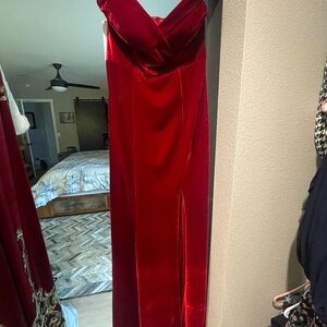 Gorgeous Deep RED velvet dress with side slit NWT